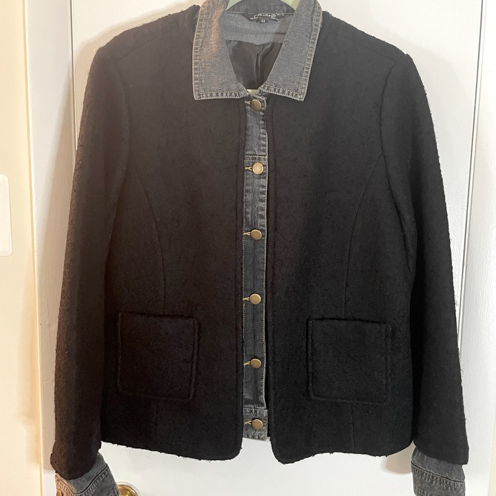Boiled Wool Jacket with Denim Trim